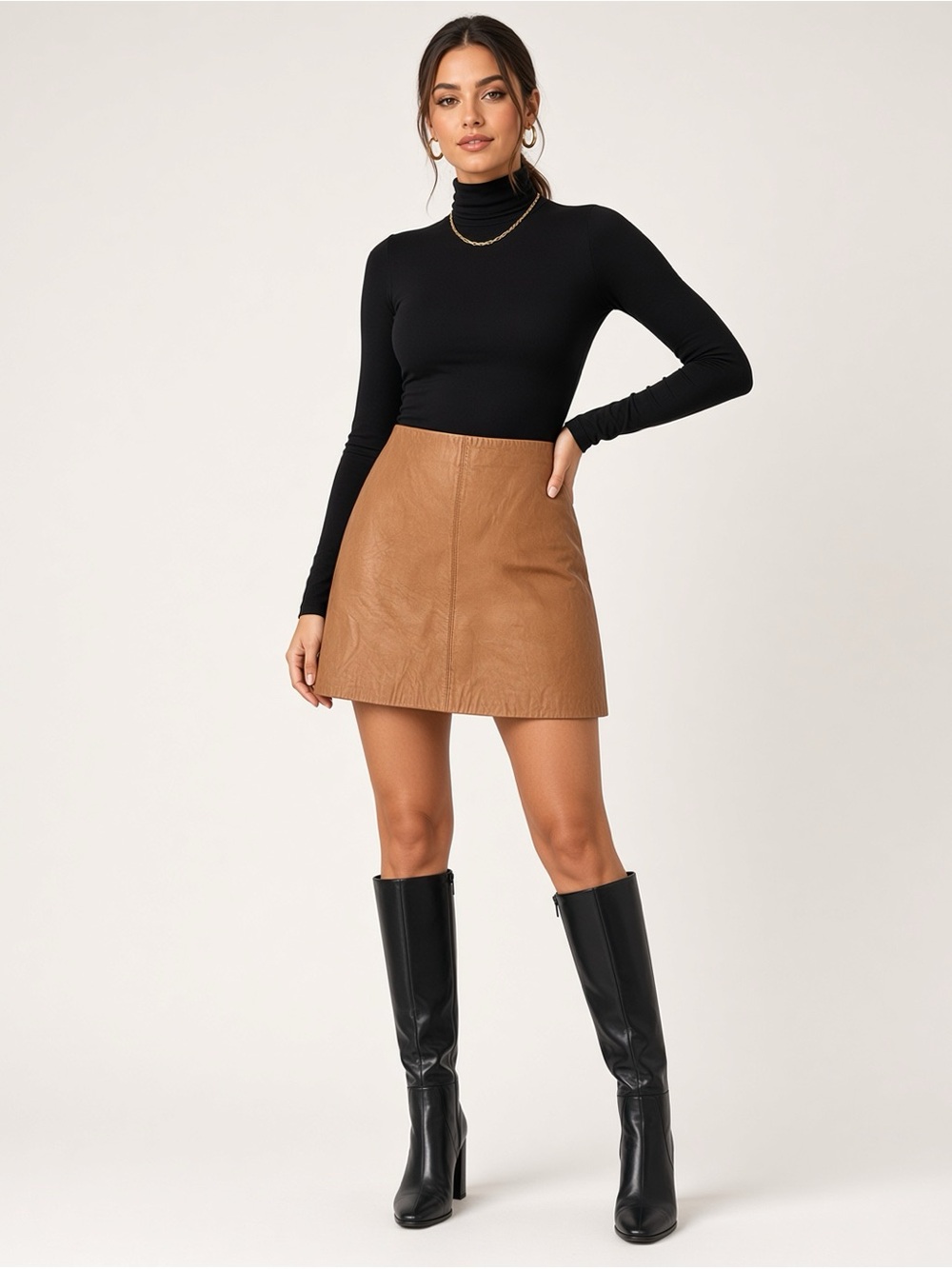 Kookai 100% Genuine Leather Cognac Warm Brown Mini Skirt 38 / 6 Australia